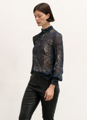 Blouse | Viscose Crepe | Kirika | black blue paisley - shop_name