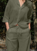 Pants | Linen | Hirsako | Olive linen - shop_name