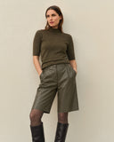 Shorts | Vegan Leather | Kaori | Khaki Green