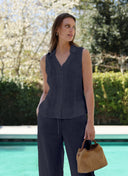 Top | Linen | Elwy | Navy linen - shop_name