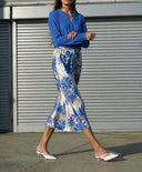 Skirt | Satin Viscose Dessin | Mitsuki | Ocean Bloom